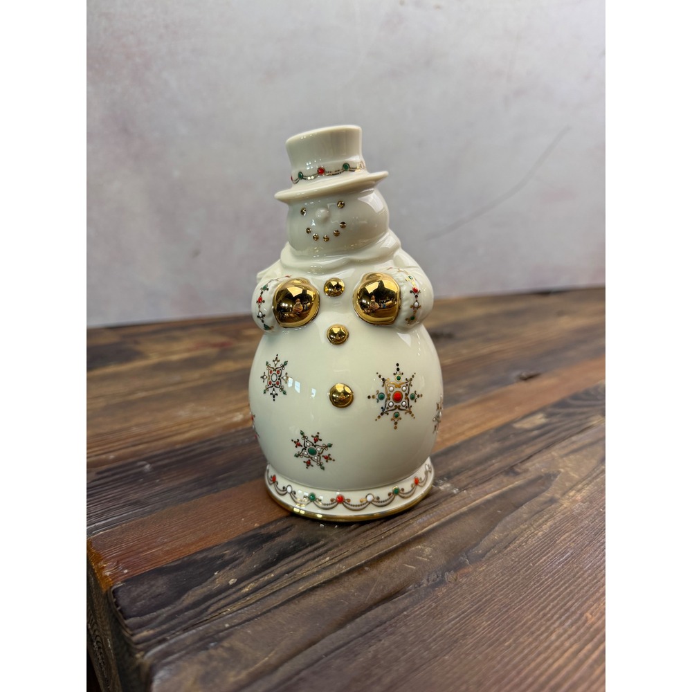 Lenox Ivory China Snowman Votive Candle Holder 24k Gold Accents 6 Inch Figurine‎